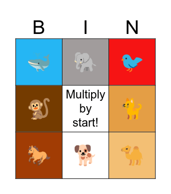 Multiplacation Animal Bingo Card