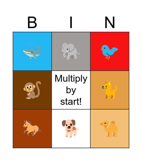 Multiplacation Animal Bingo Card