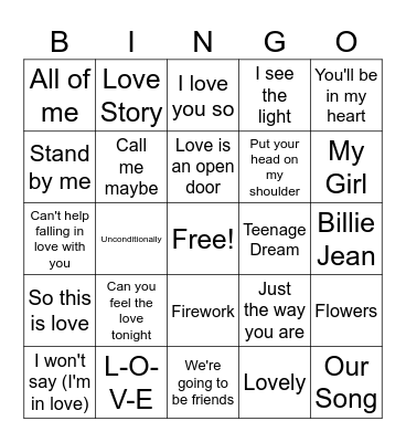 Love song bingo Card