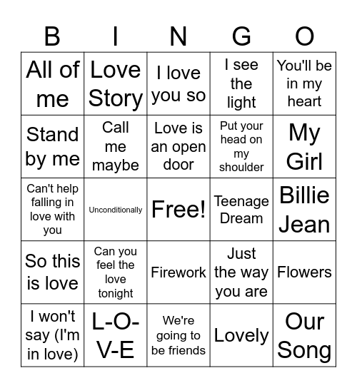 Love song bingo Card