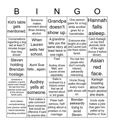 Brian's Family Bingo Card