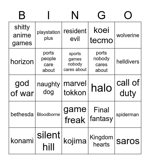 state of play Bingo Card