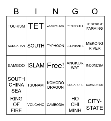 SE Asia Bingo Card