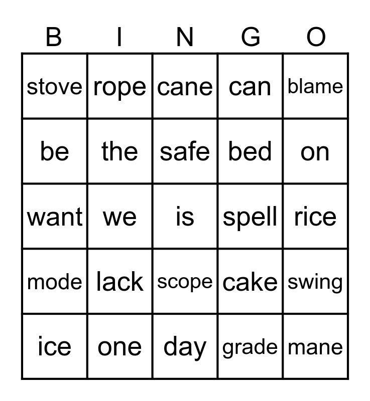 VCE SYLLABLES & CLOSED SYLLABLES Bingo Card