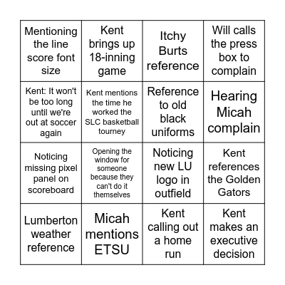 Cardinal Baseball Bingo Card