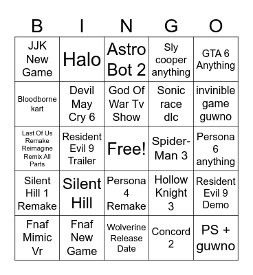 State Of Play Bingo Card