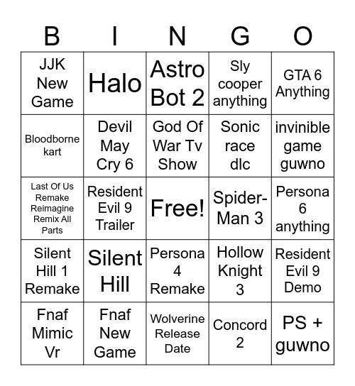 State Of Play Bingo Card