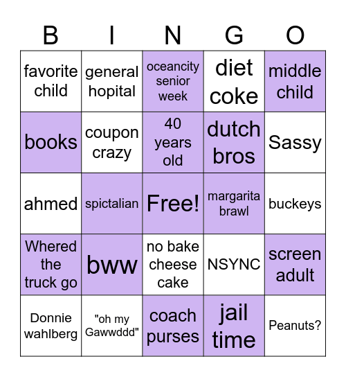 Tiffany's 40th Bingo Card Bingo Card