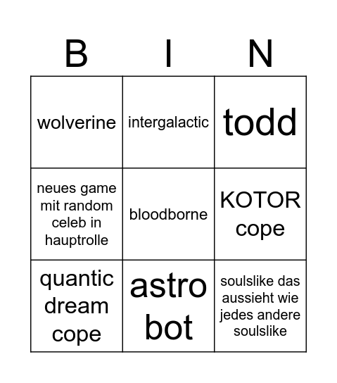 state of play 12.2. Bingo Card