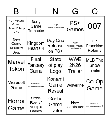 State of Play Bingo Card