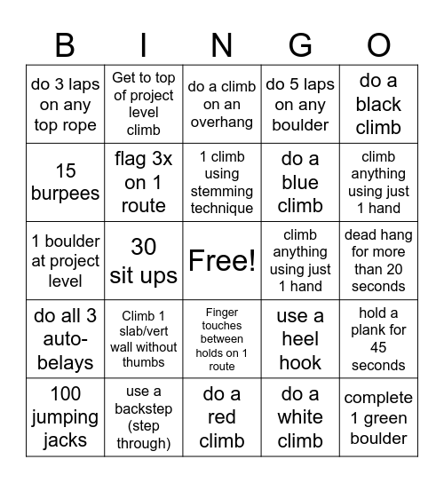 Climbing BINGO! Bingo Card