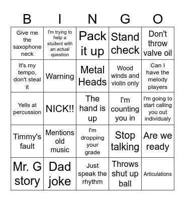 Band Bingo Card
