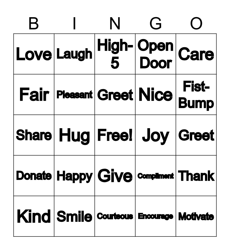 Be Kind Bingo Card