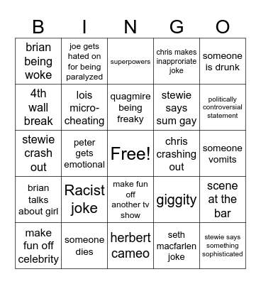 family guy Bingo Card