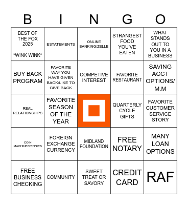 MIDLAND FUN BINGO Card