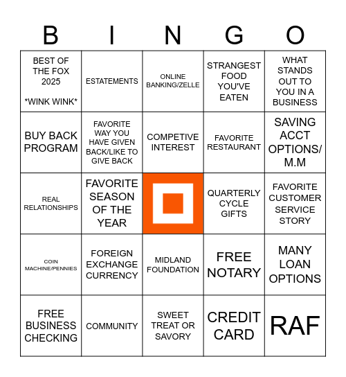 MIDLAND FUN BINGO Card