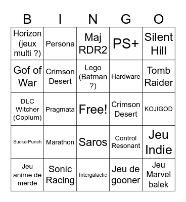 State of Play Bingo Card