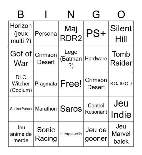 State of Play Bingo Card