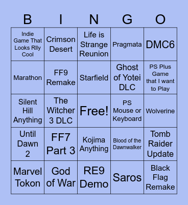 Playstation State of Play 2026 Bingo Card