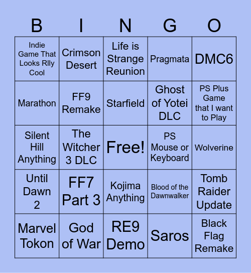 Playstation State of Play 2026 Bingo Card