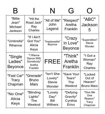 Musical Bingo Card