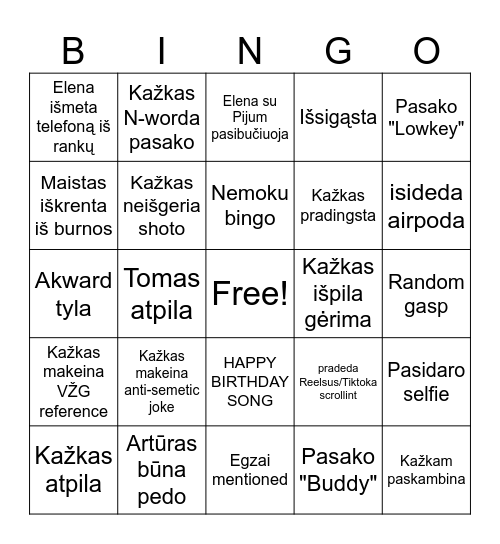 Elenos bingo Card
