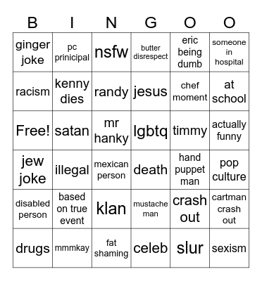 south park bingo Card