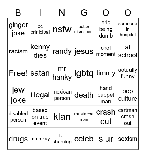 south park bingo Card