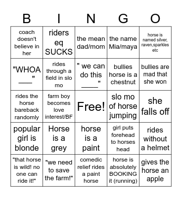 Horse Girl Movie Bingo Card