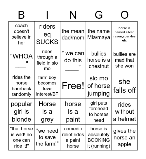 Horse Girl Movie Bingo Card
