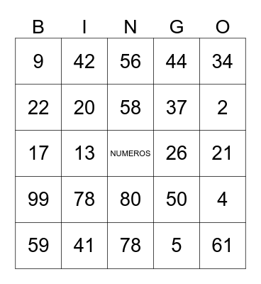 NUMEROS Bingo Card