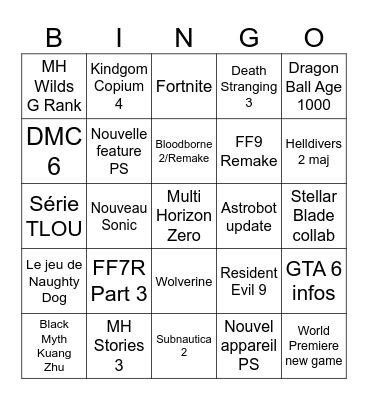 State of Play Bingo Card