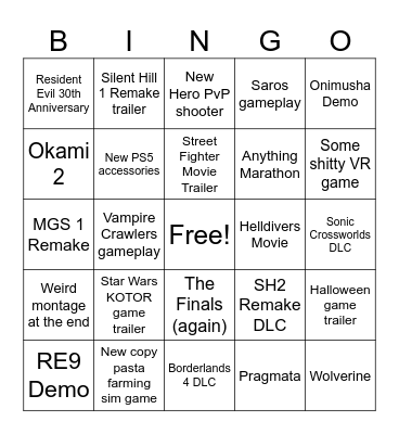 Sony State of Play 2-12-26 Bingo Card