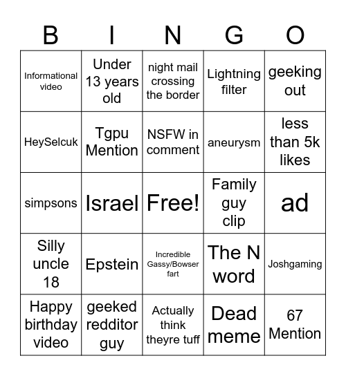 instagram reel bingo Card