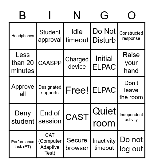 Test Security & Proctoring Bingo Card