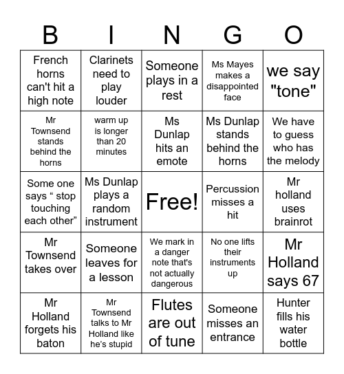 concert band bingo Card