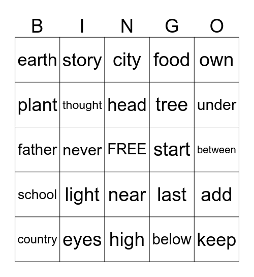 201-225 Bingo Card