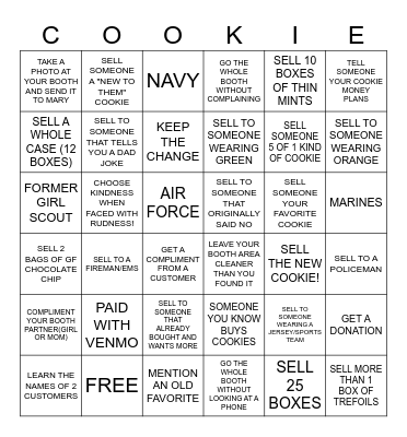 COOKIE BOOTH BINGO! Bingo Card