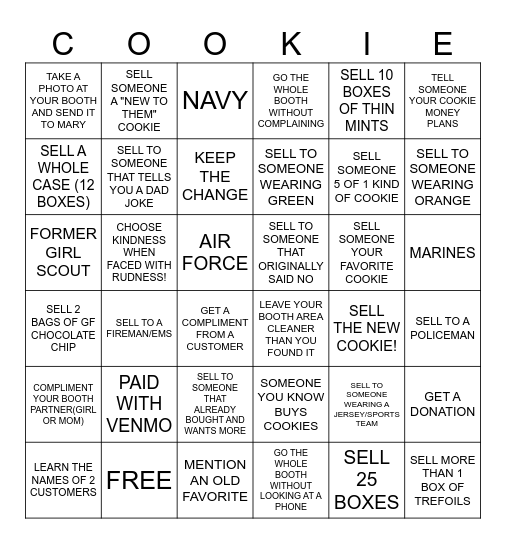 COOKIE BOOTH BINGO! Bingo Card