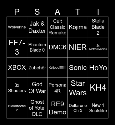 STATE OF PLAY Bingo Card