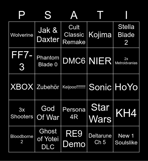 STATE OF PLAY Bingo Card