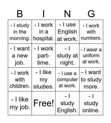 Study and work Bingo Card