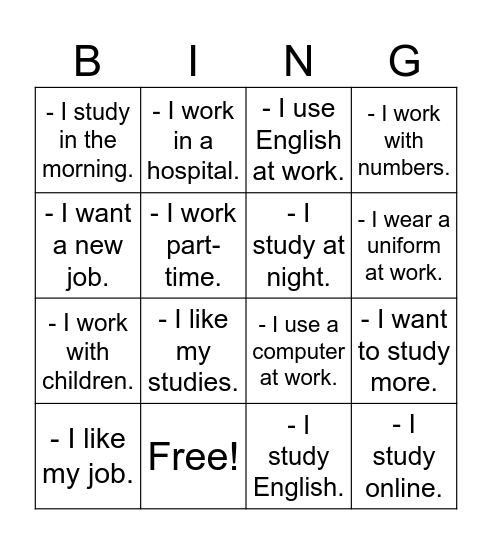 Study and work Bingo Card