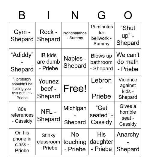 Untitled Bingo Card