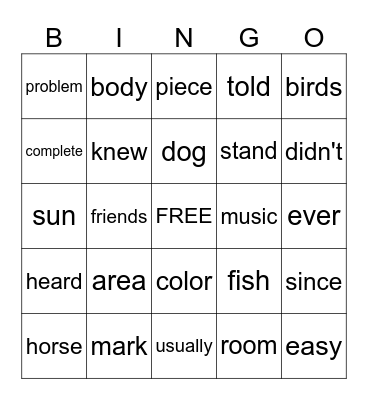 301-325 Bingo Card