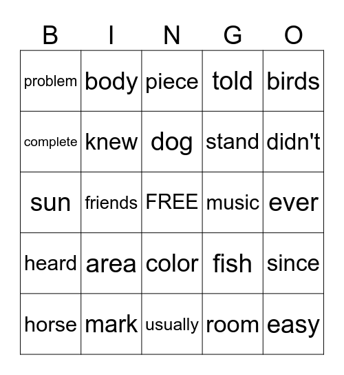 301-325 Bingo Card