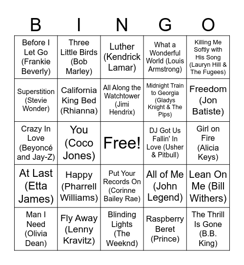 BHM Music Bingo! Bingo Card
