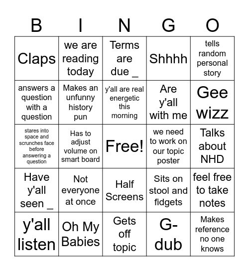 Mrs English BingoT Bingo Card
