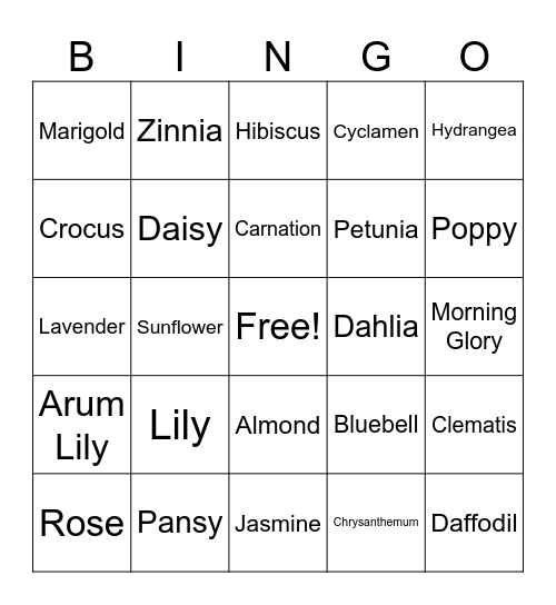 Spring - Flower Bingo Card