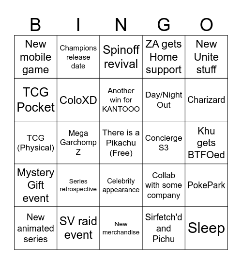 Pokemon Presents 2.2026 Bingo Card